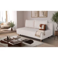 Canapé droit convertible 3 places GINO - Velours côtelé beige - Avec coffre - L 195 x H 89 x P 91 cm(m-2)