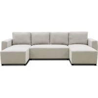 Canapé d'angle convertible panoramique PHARELL 5/6 places - Tissu beige - Coffre de rangement - L297 x P155 x H85 cm(m-4)