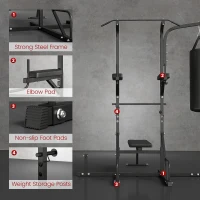 HOMCOM Home Gym Power Tower with Bench and Punching Bag, Multi-Function Adjustable Dip Sit Up Workout Station Equipment Heavy Duty for Home(m-7)