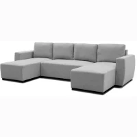 Canapé d'angle convertible panoramique PHARELL 5/6 places - Tissu souris - Coffre de rangement - L297 x P155 x H85 cm(m-1)