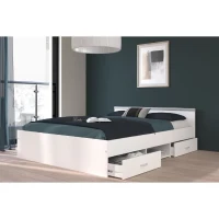 ZODIAC Lit adulte 140x190 cm - 2 tiroirs et 1 niche - Contemporain - Blanc mat(m-2)