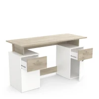 Bureau avec rangements - PLATON - Chene / blanc mat - L134,8 x P55 x H76,4 cm - DEMEYRE(m-4)