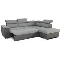 Canapé d'angle convertible réversible avec coffre - 5 places - DAYTONA - Tissu gris et anthracite - 260 x 77 / 94 x 216 cm(m-4)