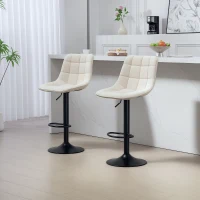 HOMCOM Modern Barkrukken, Set van 2 Draaibare Barstoelen met Rugleuning, In hoogte verstelbaar, met Voetsteun, Gestoffeerd, Beige(m-10)