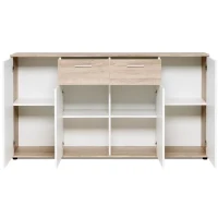 JACKY Buffet bas classique blanc et décor chene mat - L 160 cm(m-3)