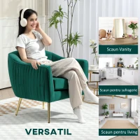 HOMCOM Fotoliu Catifea Verde – Picioare Auriu Metal, Stil Elegant(m-7)