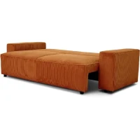 Canapé convertible 3 places JOSH - Tissu velours cotelé terracotta - L 239 x P 86 x H 85 cm - Coffre de rangement(m-6)