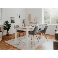 Table a manger extensible BERGEN - Décor chene artisan et blanc - Rallonge 55 cm - Jusqu'a 12 personnes - L 160-215 x P 90 x H 75 cm(m-2)