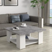 Table basse PILVI - Blanc et béton clair - Contemporain - L 67 x P 67 x H 31 cm(m-3)