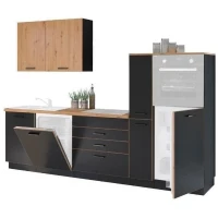 Cuisine complete AYA - Décor noir - L 280 x P 60 x H 214 cm - Plan de travail inclus(m-3)
