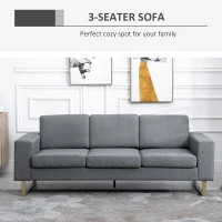 HOMCOM 3 Seater Sofa - Linen Upholstered, Cozy Padded Couch with Steel Legs, Backrest, and Wide Armrests for Living Room, Bedroom, Dark Grey(m-4)