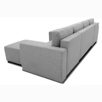 Canapé d'angle convertible panoramique PHARELL 5/6 places - Tissu souris - Coffre de rangement - L297 x P155 x H85 cm(m-6)