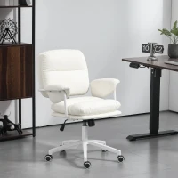 HOMCOM In hoogte verstelbare bureaustoel met zacht kussen en kunstleer bekleding, flexibele wielen en kantelfunctie, Wit(m-10)