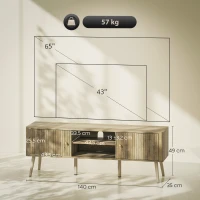 HOMCOM TV-Möbel, TV-Möbel bis 65 Zoll mit 2 Türen, 2 offenen Fächern, verstellbarer Regal, 140x35x49cm, Eiche(m-3)