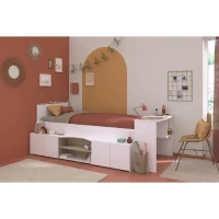Lit combiné enfant avec rangements et bureau CLoe - 90 x 200 cm - Décor blanc et chene - PARISOT(m-2)