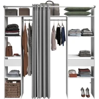 Kit dressing ARTIC avec rideau - Décor Blanc - 2 colonnes + 2 penderies + 2 tiroirs - L 198 x P 40 x H 203 cm - EKIPA(m-2)