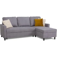 Canapé d'angle convertible - 4 places - AYA - Tissu Gris - Coffre - 212 x 144 x 87 cm(m-4)