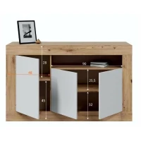 Buffet - BALTIK - Mélaminé 3 portes + 1 niche de rangement - Chene nodi et blanc artik - L 144x P 44 x H 87 cm(m-4)