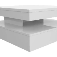 Table basse plateau rotatif - Carré  Blanc brillant - 78 x 78 x 36 cm - COFFEE(m-2)