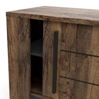Meuble TV MONACO - 2 portes coulissantes + 3 étageres - Décor bois oak et noir - L184.5 x P42.3 x H51.8 cm - DEMEYERE(m-5)