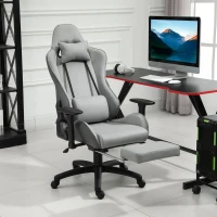 Vinsetto bureaustoel, computerstoel, draaistoel met afneembare hoofd- en lendenkussens, schommelfunctie, ergonomische bureaustoel, draaibaar, in hoogte verstelbaar, PP linnen stof, grijs 73 x 57 x 127-135 cm(m-10)