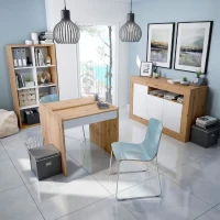 Buffet - BALTIK - Mélaminé 3 portes + 1 niche de rangement - Chene nodi et blanc artik - L 144x P 44 x H 87 cm(m-2)