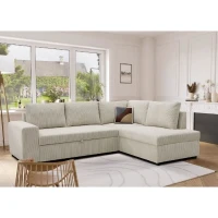 Canapé d'angle convertible réversible NIRVANA 4 a 5 places - Tissu velours côtelé perle - Coffre de rangement - L247 x P 183 x H 87(m-3)