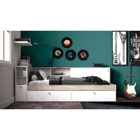 Lit enfant LIFE 1 personne - 90x190/200 - Rangements - Décor Chene et blanc - DEMEYERE - Fabriqué en France(m-2)