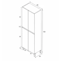 Meuble de salle de bain - double colonne - Blanc brillant - 4 portes - L60 x P35 x H182 cm - DESTAL(m-5)