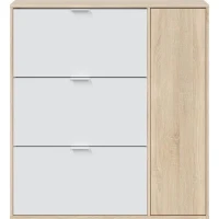 Meuble a chaussure - CLASS - 3 tiroirs abattants et 1 porte - Chene canadien et blanc - 106x115x22cm(m-4)