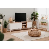 Meuble TV Linz 56A - Décor blanc / chene artisan - Panneaux de particules - 186 x 59 x 36 cm(m-2)