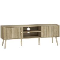 HOMCOM Mueble TV, mueble televisor de hasta 65 pulgadas con 2 puertas, 2 compartimentos abiertos, estante ajustable, 140x35x49cm, roble