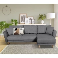 Canapé d'angle convertible réversible - 3 / 4 places - CLAUDIUS - Tissu Velours côtelé Anthracite - Coffre - 244 x 158 x 86 cm(m-2)