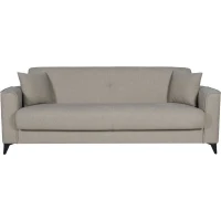 Canapé convertible 3 places - BERGAMO - Tissu beige - 2 coussins - coffre de rangement -  230 x 85 x 89 cm(m-1)