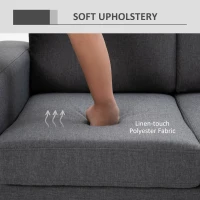 HOMCOM 3 Seater Sofa - Linen Upholstered, Cozy Padded Couch with Steel Legs, Backrest, and Wide Armrests for Living Room, Bedroom, Dark Grey(m-5)