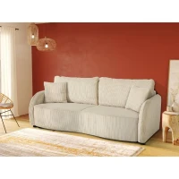 Canapé convertible 3 places - BARI - Velours cotelé - Perle - Coffre de rangement - 215 x 89 x 100 cm(m-2)