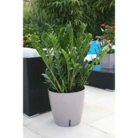 Pot de fleur rond en plastique - RIVIERA - EVA NEW - Avec réserve d'eau - Ø 46 cm - 49 L - Taupe(m-2)