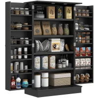 HOMCOM Armoire Garde-Manger Cuisine avec 2 Portes et 16 Étagères Alacena Moderne avec Étagères Ajustables 60x30x104cm Noir(m-6)
