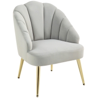 HOMCOM Poltrona in Velluto da Camera e Salotto a Conchiglia Stile Art Deco, Acciaio, 63x65x84 cm, Grigio