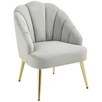 HOMCOM Poltrona in Velluto da Camera e Salotto a Conchiglia Stile Art Deco, Acciaio, 63x65x84 cm, Grigio(m-1)