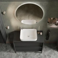 Meuble simple vasque L 92cm - 2 Tiroirs - Coloris Chene noir - STEEL(m-4)