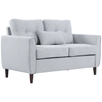 HOMCOM 2 Seater Sofa with Spring Cushion, Fabric Sofa with Wooden Legs, Modern Love Seat for Living Room, 140cm Width Tufted Couch for Bedroom, Light Grey(m-10)