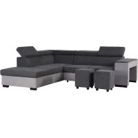 Canapé d'angle gauche convertible + coffre 5 places - Tissu gris - L 271 x P 220 x H 77 cm - ARMSTRONG - Fabriqué en Ukraine(m-2)