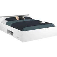 ZODIAC Lit adulte 140x190 cm - 2 tiroirs et 1 niche - Contemporain - Blanc mat(m-1)