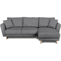 Canapé d'angle convertible réversible - 3 / 4 places - CLAUDIUS - Tissu Velours côtelé Anthracite - Coffre - 244 x 158 x 86 cm(m-4)