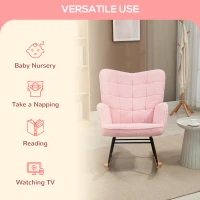 HOMCOM Accent Rocking Chair, Berber Fleece Nursery Glider Rocker, Modern Armchair, Wingback Chair for Living Room, Pink(m-6)