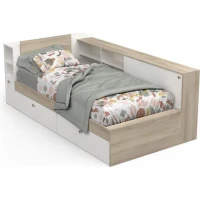 Lit enfant LIFE 1 personne - 90x190/200 - Rangements - Décor Chene et blanc - DEMEYERE - Fabriqué en France(m-1)