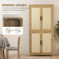 HOMCOM Armário de Cozinha Móvel Auxiliar de Cozinha Alto com 4 Portas em Vime e Prateleiras Ajustávei, Estilo Boémio 80x33x162,6 cm Madeira(m-7)