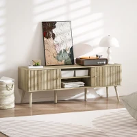 HOMCOM TV-Möbel, TV-Möbel bis 65 Zoll mit 2 Türen, 2 offenen Fächern, verstellbarer Regal, 140x35x49cm, Eiche(m-5)