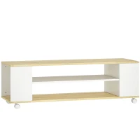 HOMCOM Móvel para TV com Rodas Armário para TV Flutuante com 2 Portas e 2 Prateleiras 120x40x38,5cm Branco e Madeira(m-1)